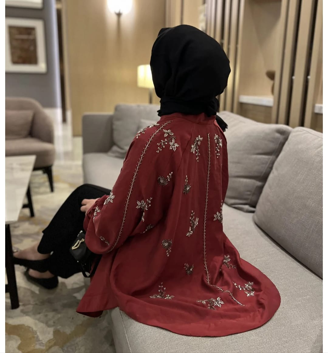 Burgundy embroidered tencel kimono