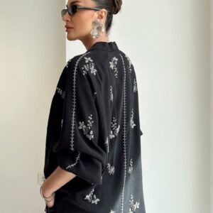 Black embroidered tencel kimono