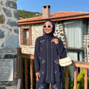 Navy embroidered suit