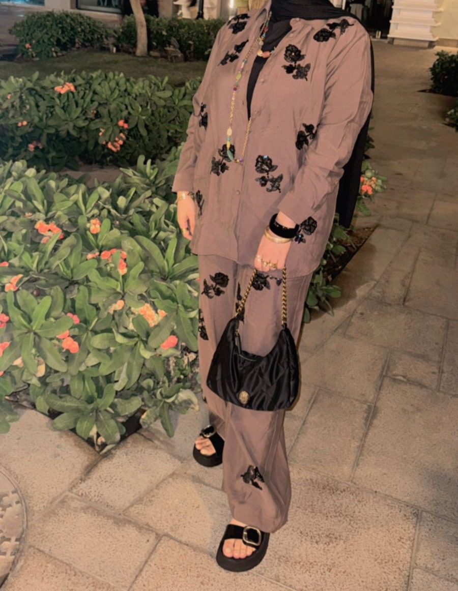 Brown embroidered suit