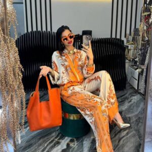 Orange Italian satin set