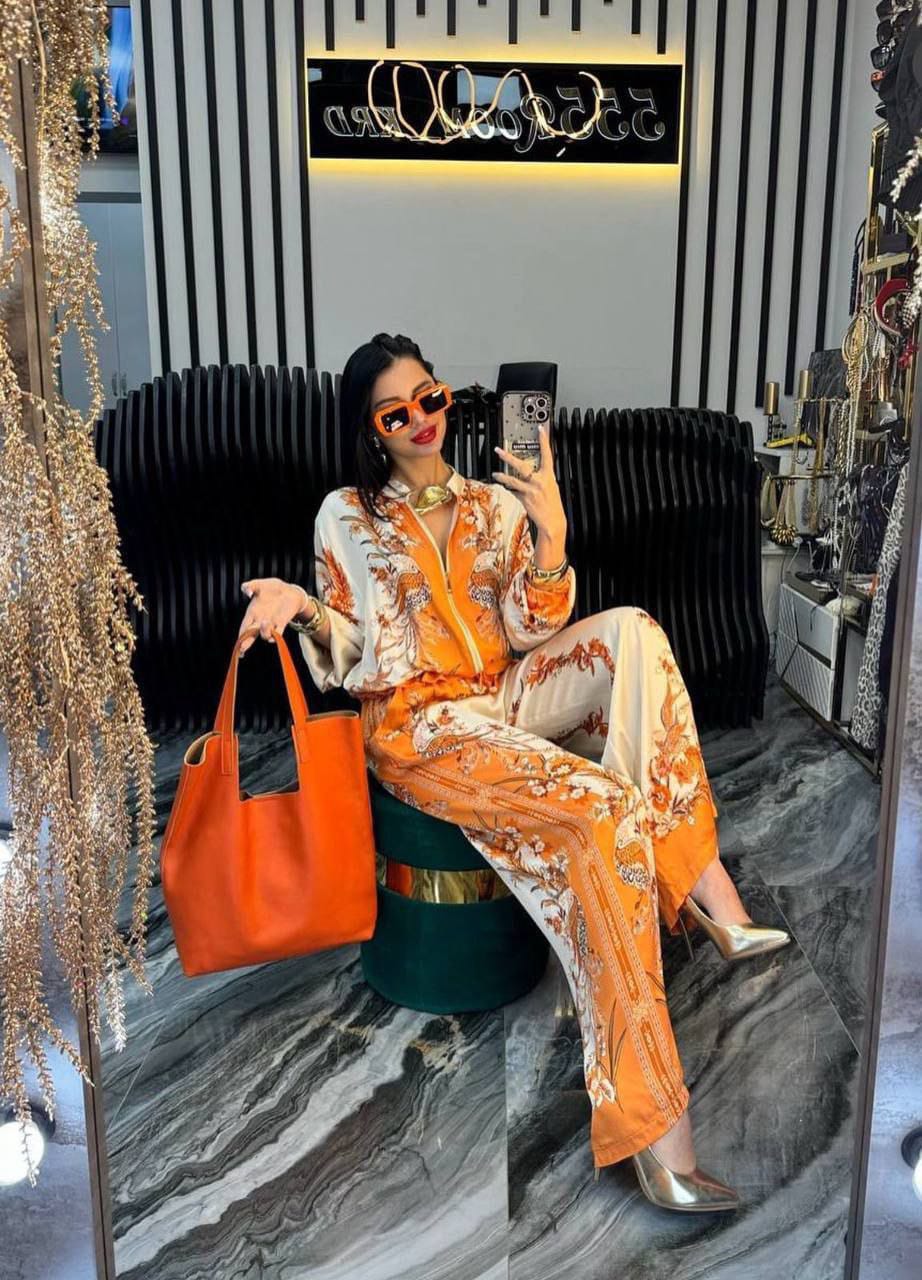 Orange Italian satin set