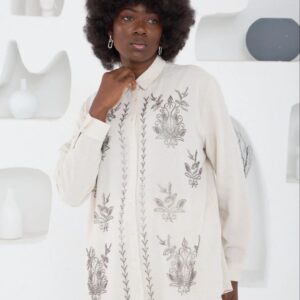 Off-white embroidered linen suit