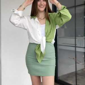 Viscon shirt, half green, half White