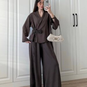 Brown polyester and viscose suit