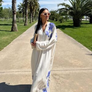 Viscose dress with a blue rose