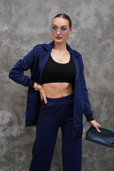 Navy suit with black stripe