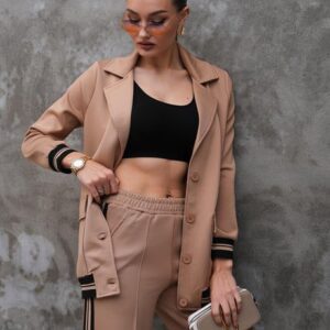 Beige Scuba Suit with Black Stripe