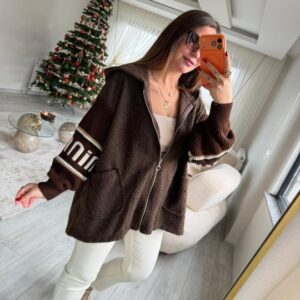 Brown fuzzy Jacket with Wool Sleeves