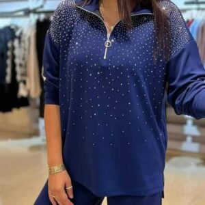 Navy Embroidered Viscose Suit