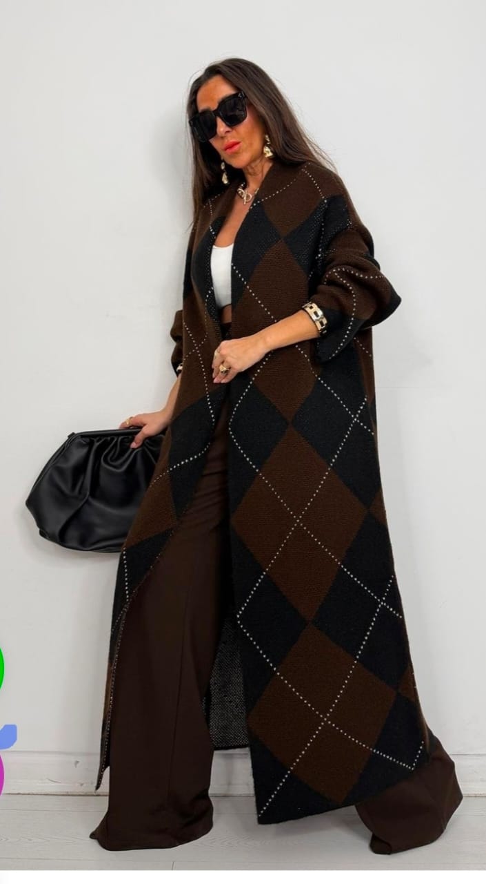 Brown checkered cardigan