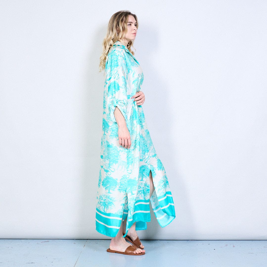 Turquoise Italian satin dress - Image 2