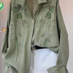Olive green cotton satin shirt