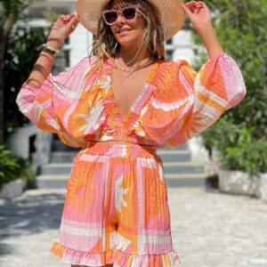 Orange cotton shorts and top set
