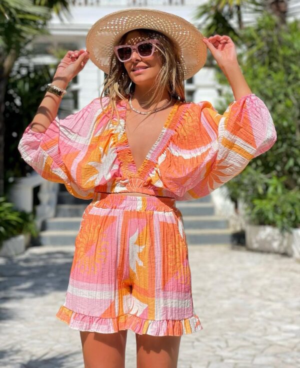 Orange cotton shorts and top set