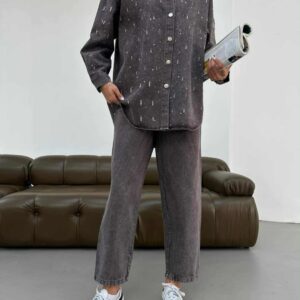 Brown jeans suit