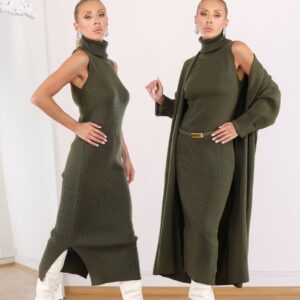 light olive two-piece dress