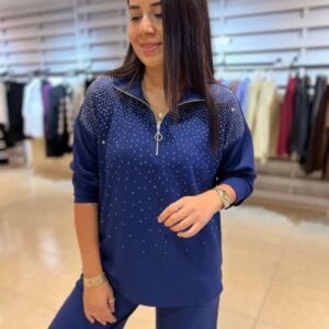 Navy Embroidered Viscose Suit