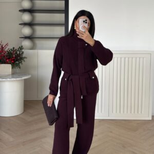 Burgundy suit with belt